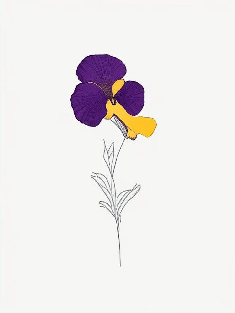 Pansy Floral Minimal Line Drawing 1 Flower