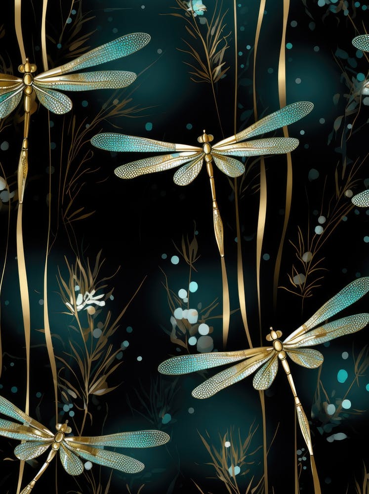 Dragonflies On A Black Background