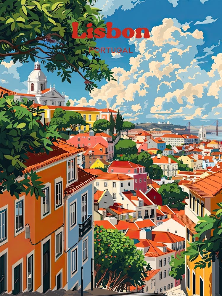 Lisbon Portugal Cityscape Art Illustration