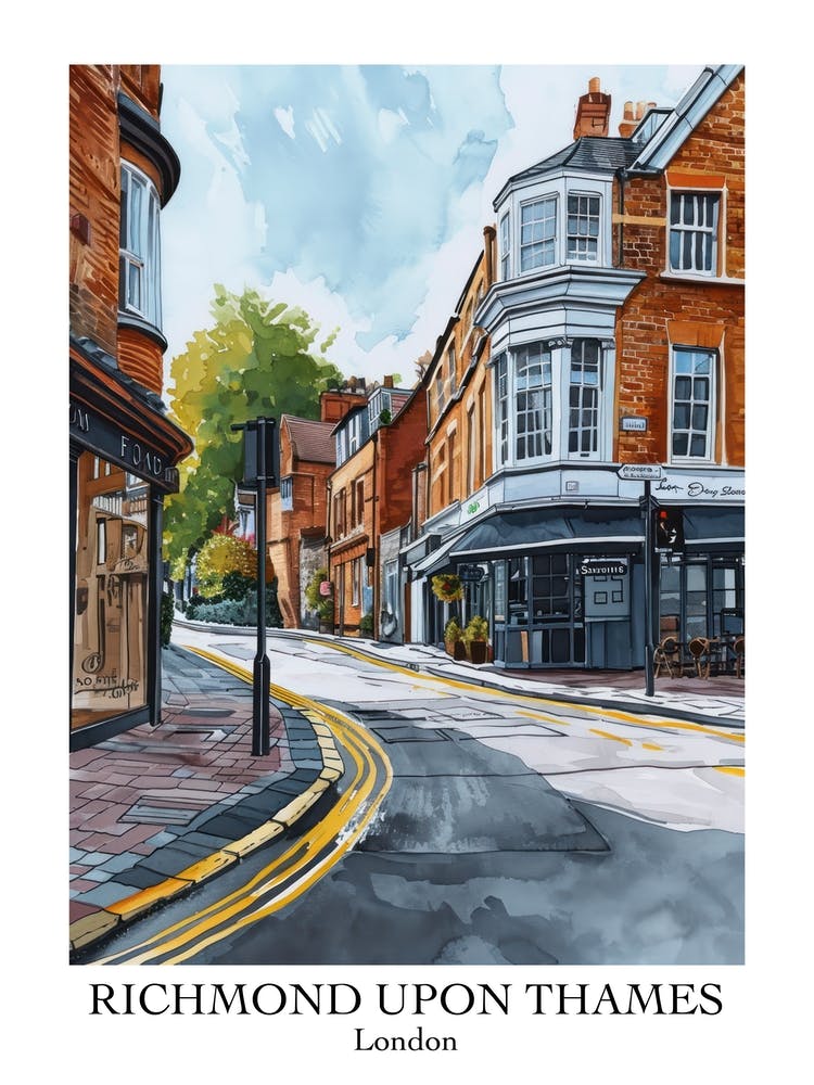 Richmond Upon Thames London Borough   Street Watercolour 4 Poster