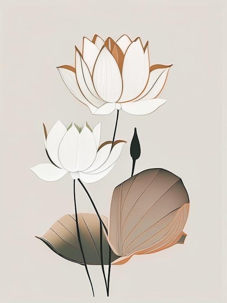 Lotus Flowers In Park Retro Minimal 2