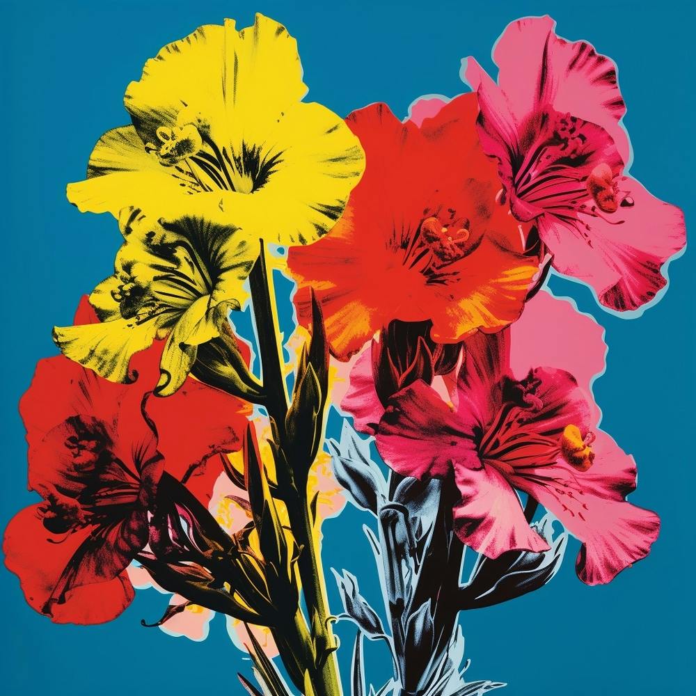 Andy Warhol Style Pop Art Flowers Larkspur 4 Square