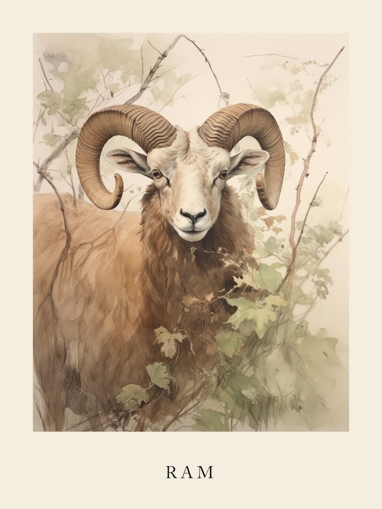 Inspiré de Beatrix Potter Aquarelle Animale Bélier 2