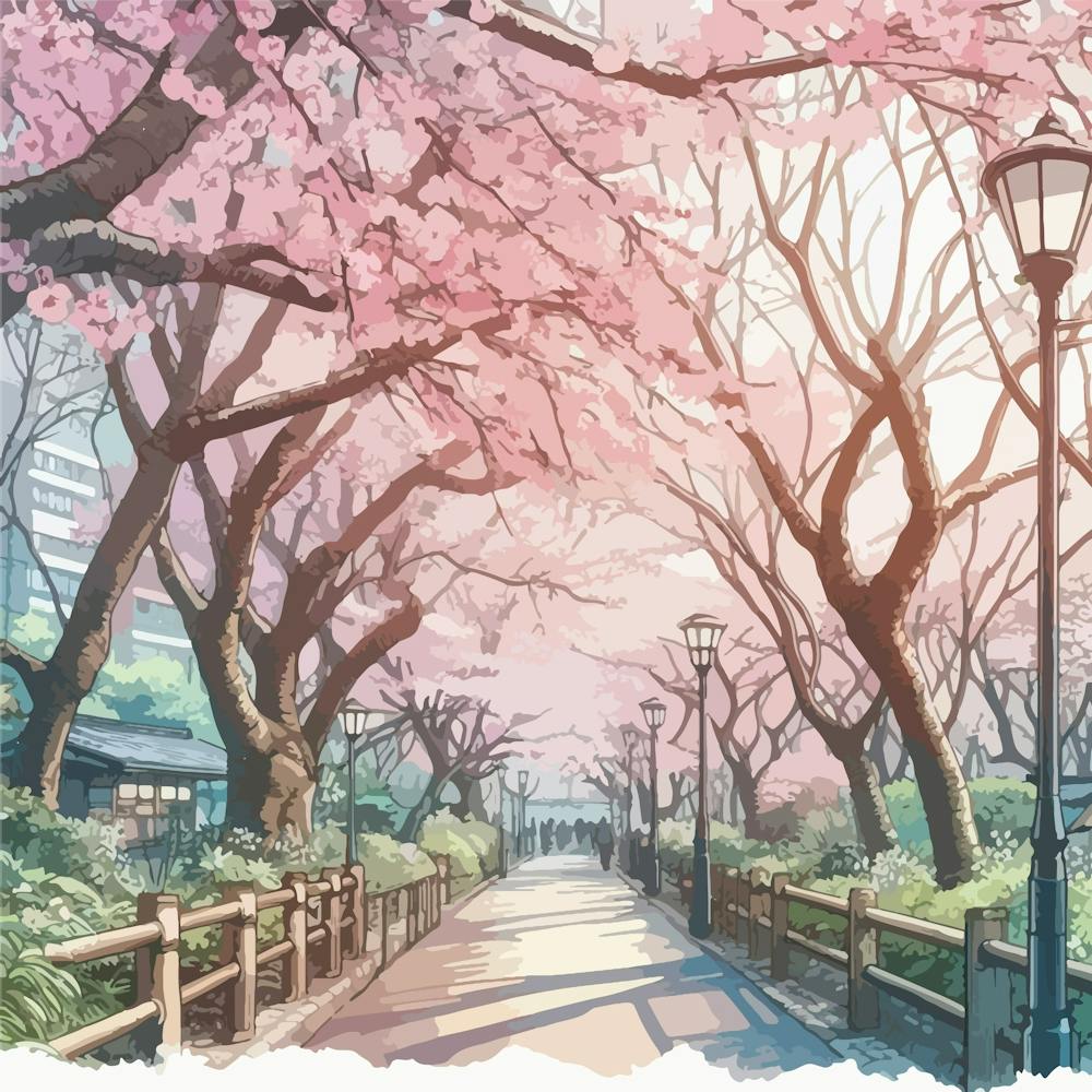 "Sakura Blossoms" | Cherry Blossoms, Tokyo, Nature, Sakura Trees, Japan, Artwork, Wall Art, Watercolor, Aesthetic, Zen, Lofi, Anime