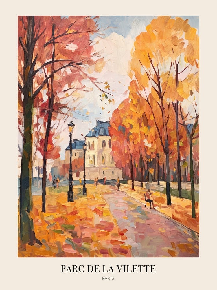 Autumn City Park Painting Parc De La Vilette Paris Poster