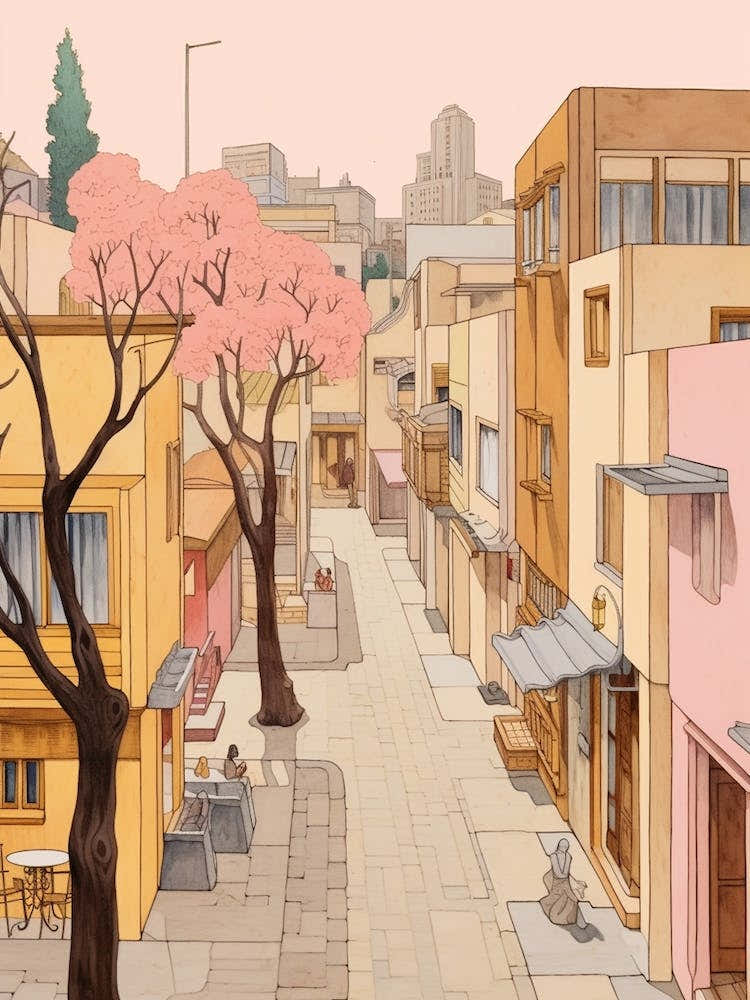 Nicosia Cyprus 2 Vintage Pink Travel Illustration