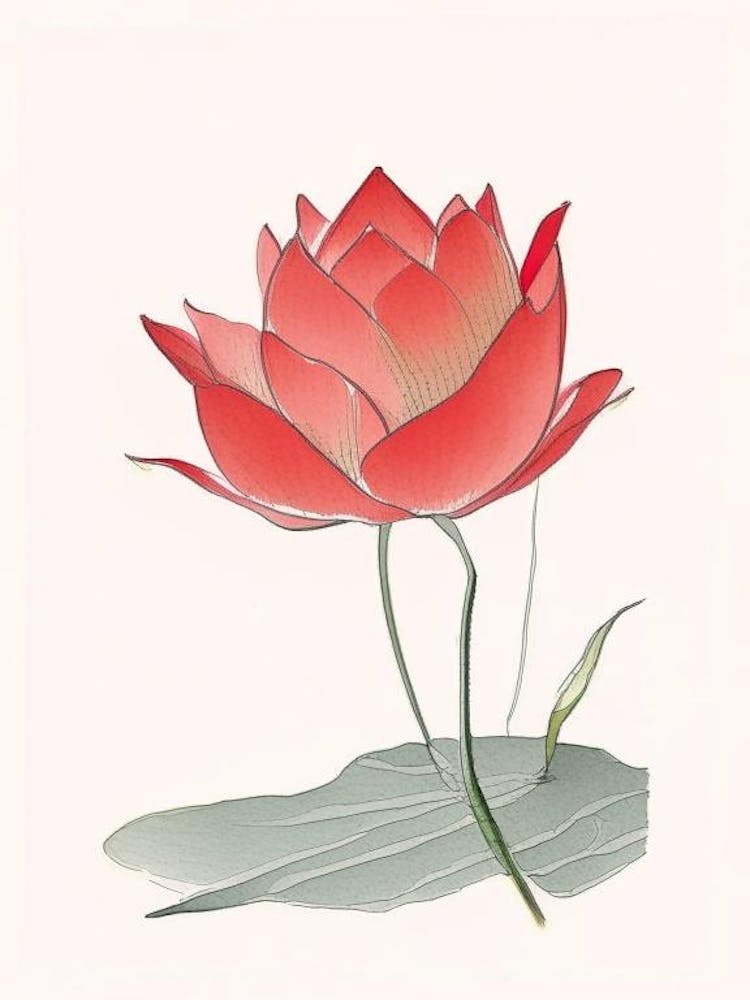 Red Lotus Pencil Illustration 1