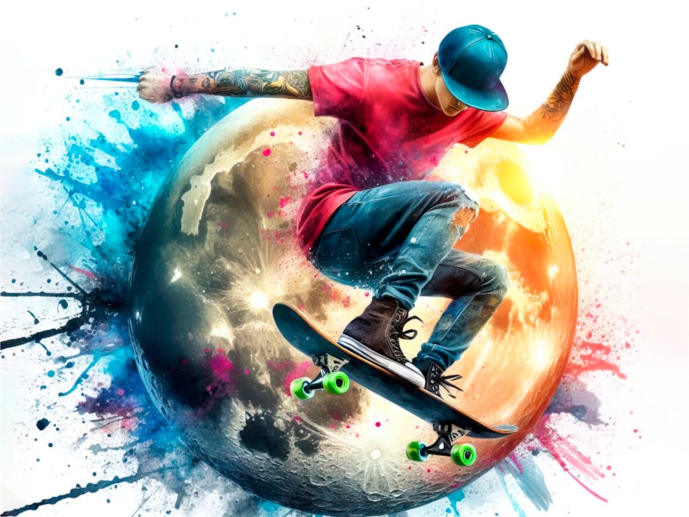 Skateboarder On The Moon