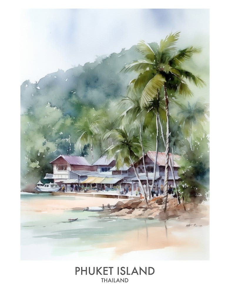 Phuket Island 4 Aquarell-Reiseplakat