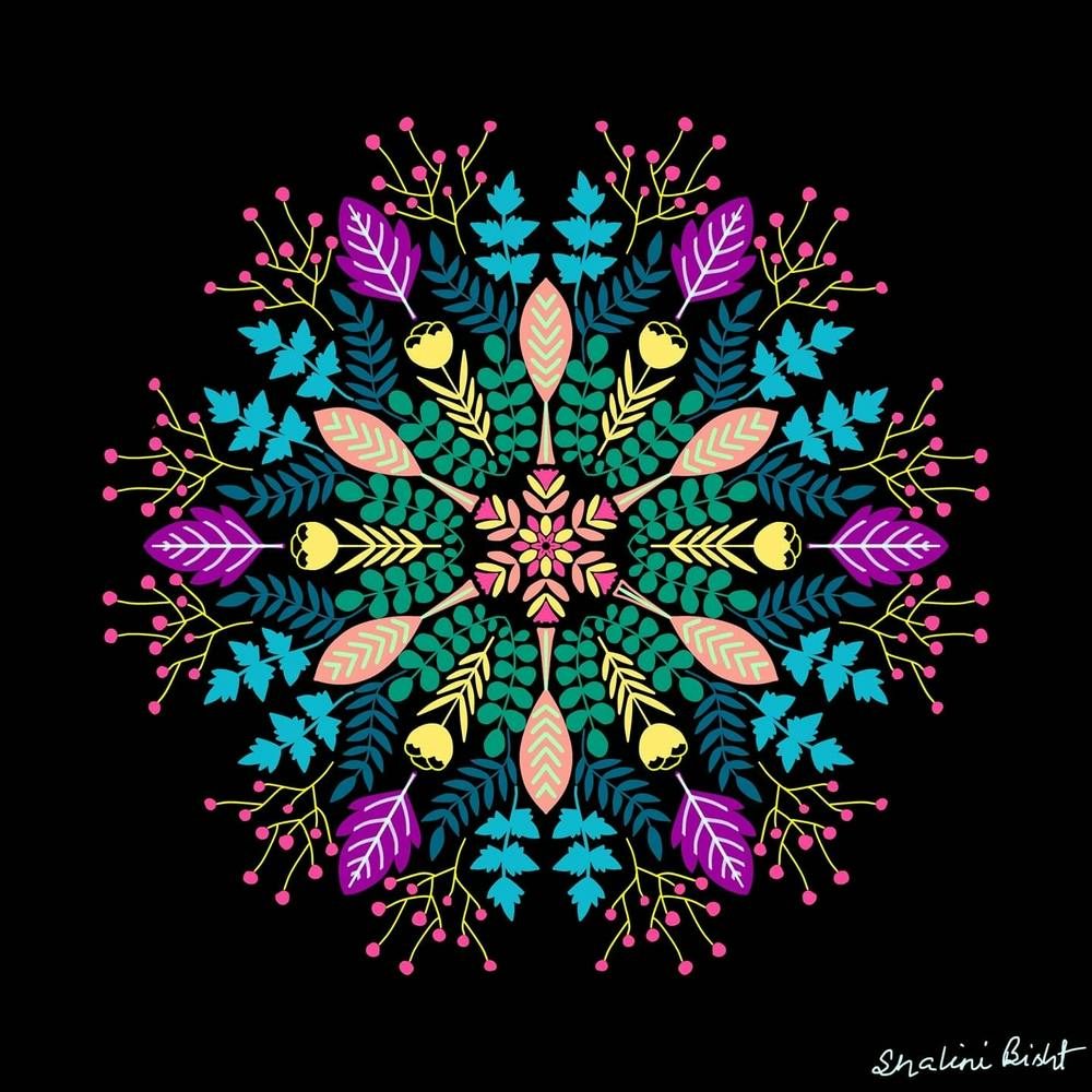 Black Botanical Mandala