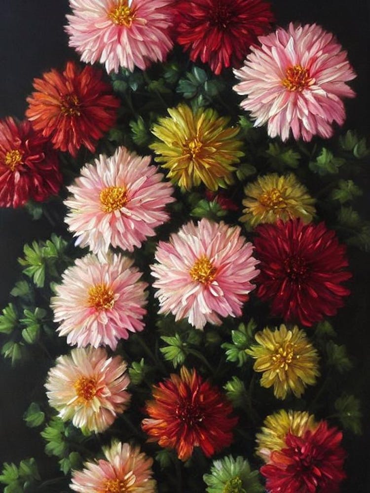 Chrysanthemums Still Life Oil Painting Flower