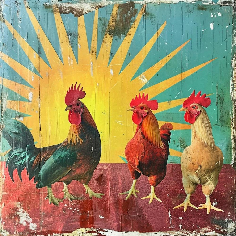 Collage Kitsch Coq Ensoleillé