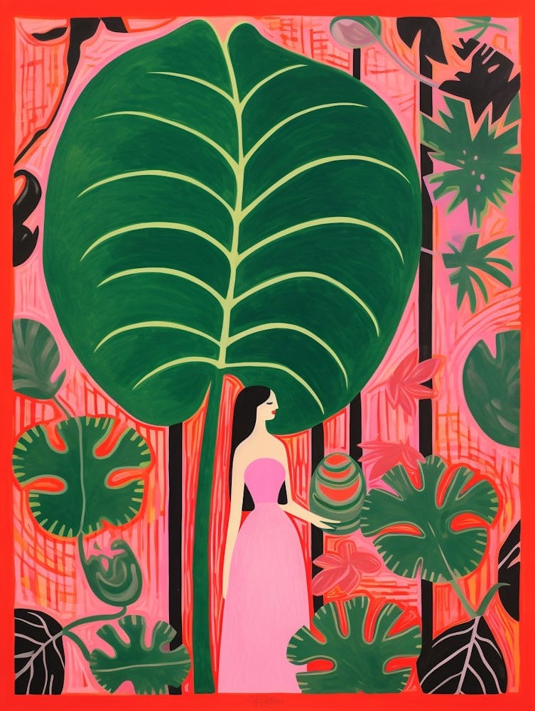 Pinke und Rote Pflanzenillustration Monstera Deliciosa 1