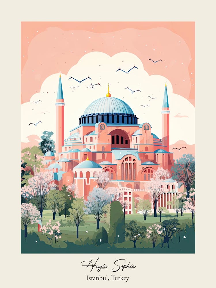 Hagia Sophia   Istanbul, Turkey   Cute Botanical Illustration Travel 1 Poster