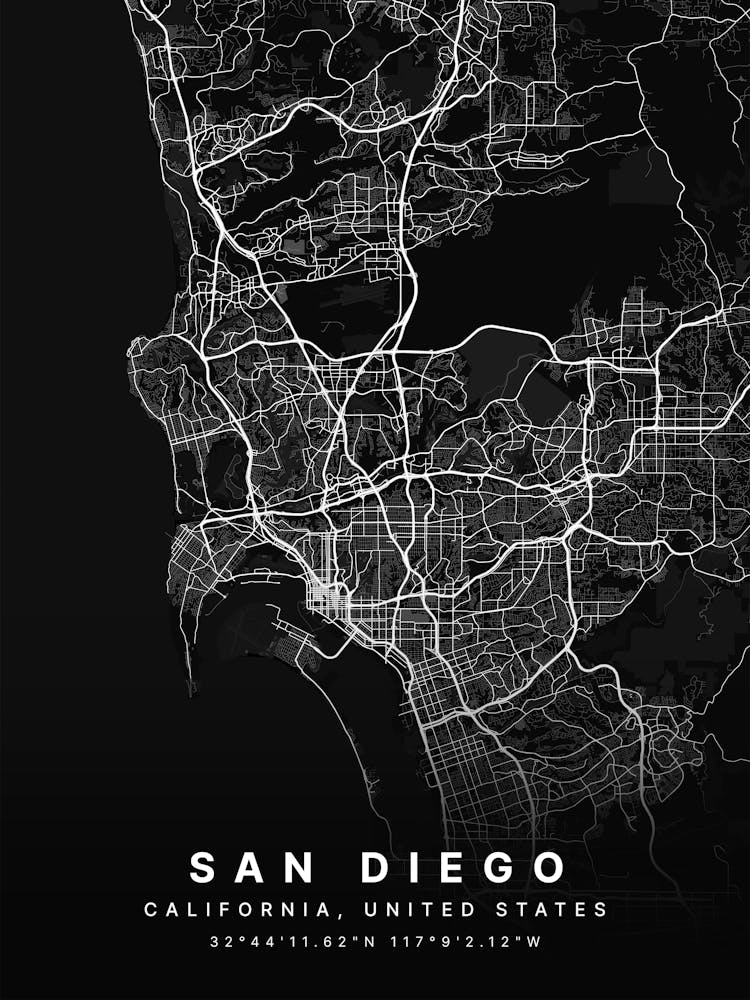 San Diego California USA Black Map