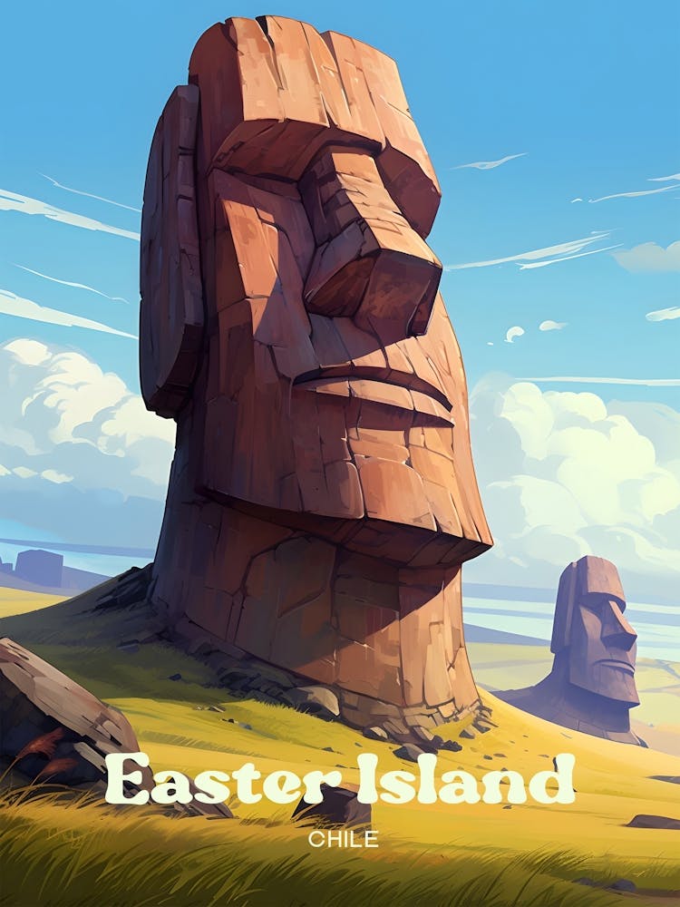 Easter Island Chile Moai Statue Modern Travel Art