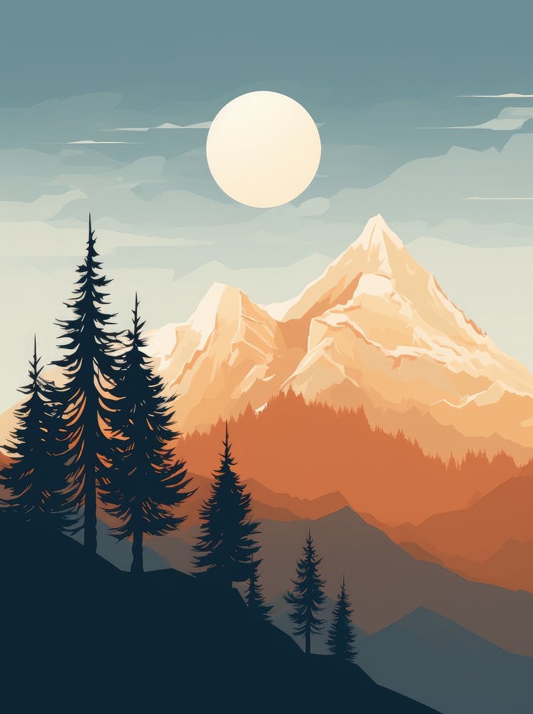 Landscape With Mountains And Trees