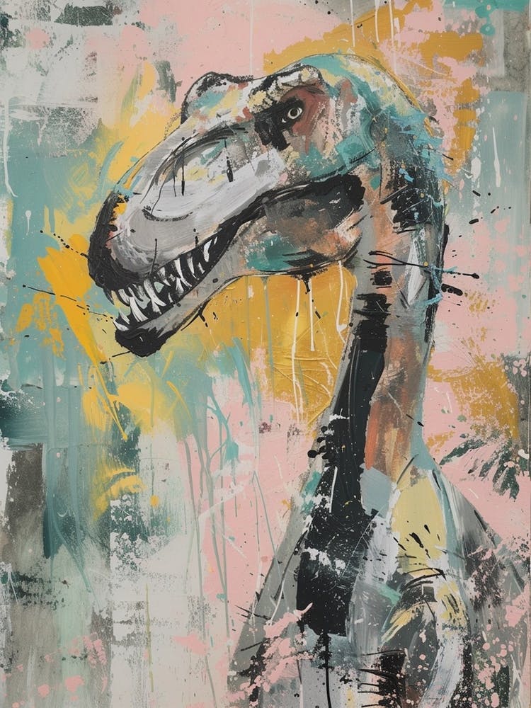 Pastel Pink & Teal Dinosaur Portrait Illustration