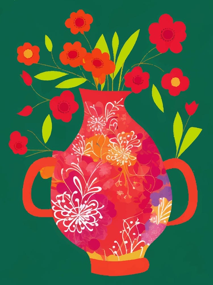 Red Vase With Flowers