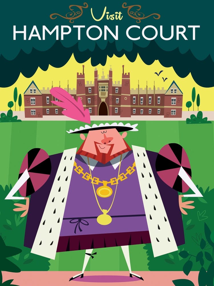 Visit Hampton Court Poster Green & Purple