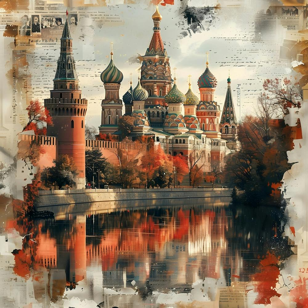 Moscow St Basil'S Cathedral, retro collage