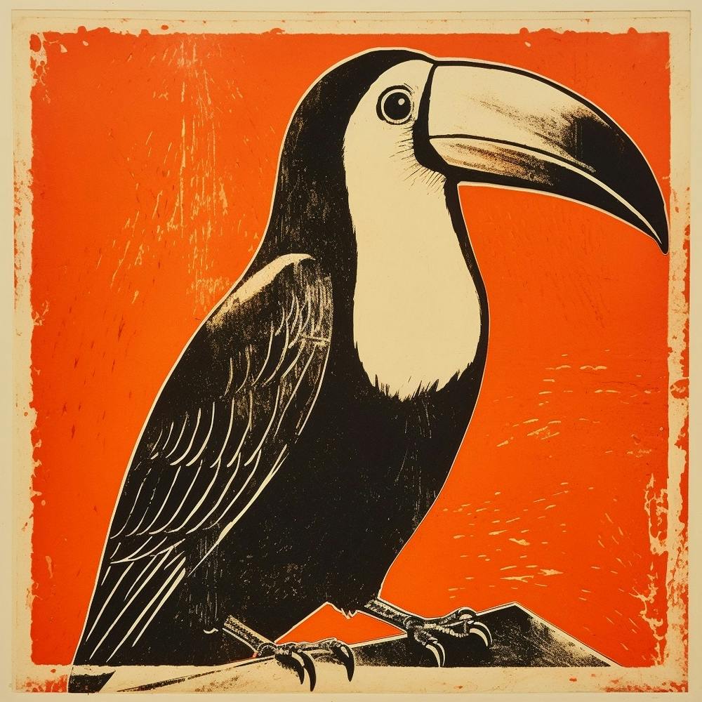 Retro Bird Lithograph Toucan 4