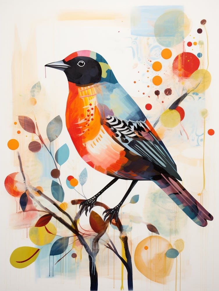 Bird Painting Collage Cowbird 1