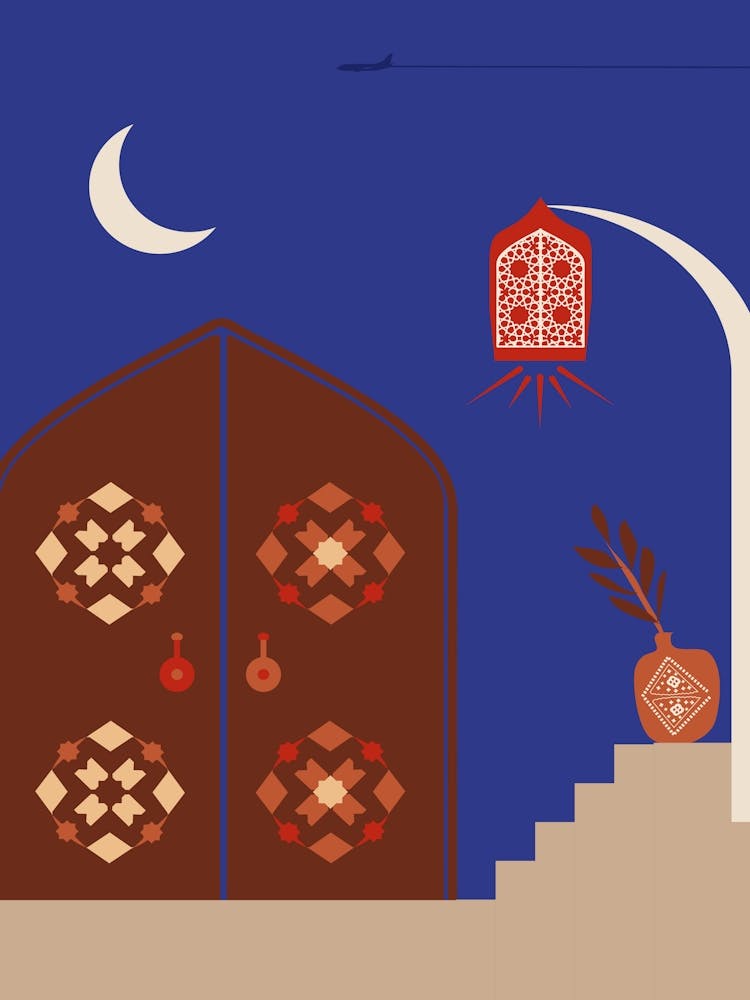 Ramadan Door. Boho, Boho decor: Egypt, Morocco night poster. Moon 1