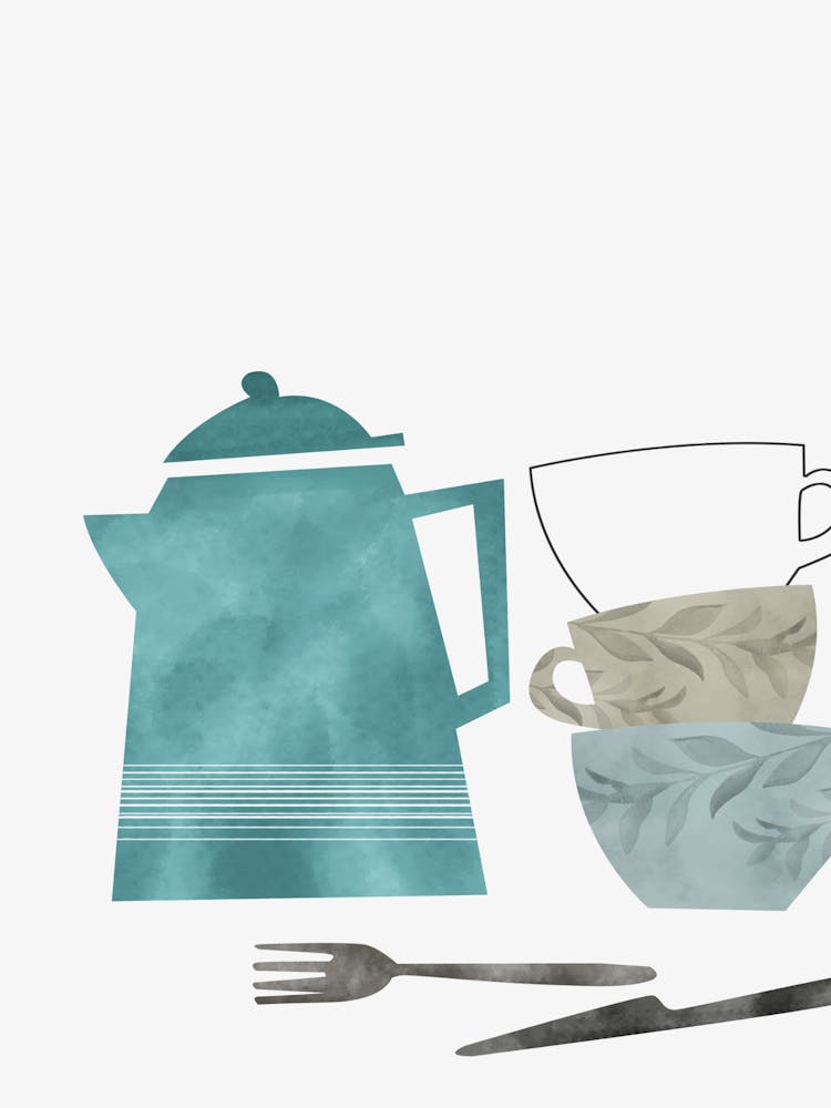 Illustration Of A Teapot And Spoons