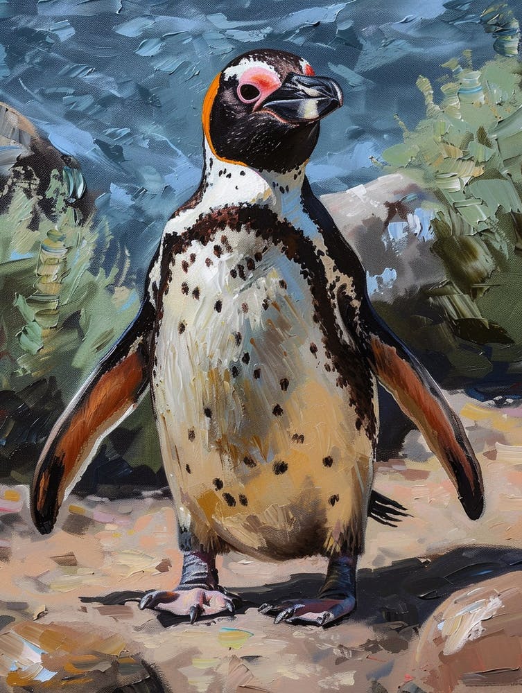 African Penguin Ross Island Oil Painting 4