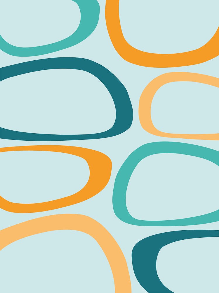 Mid Century Modern Abstract Teal Orange Aqua