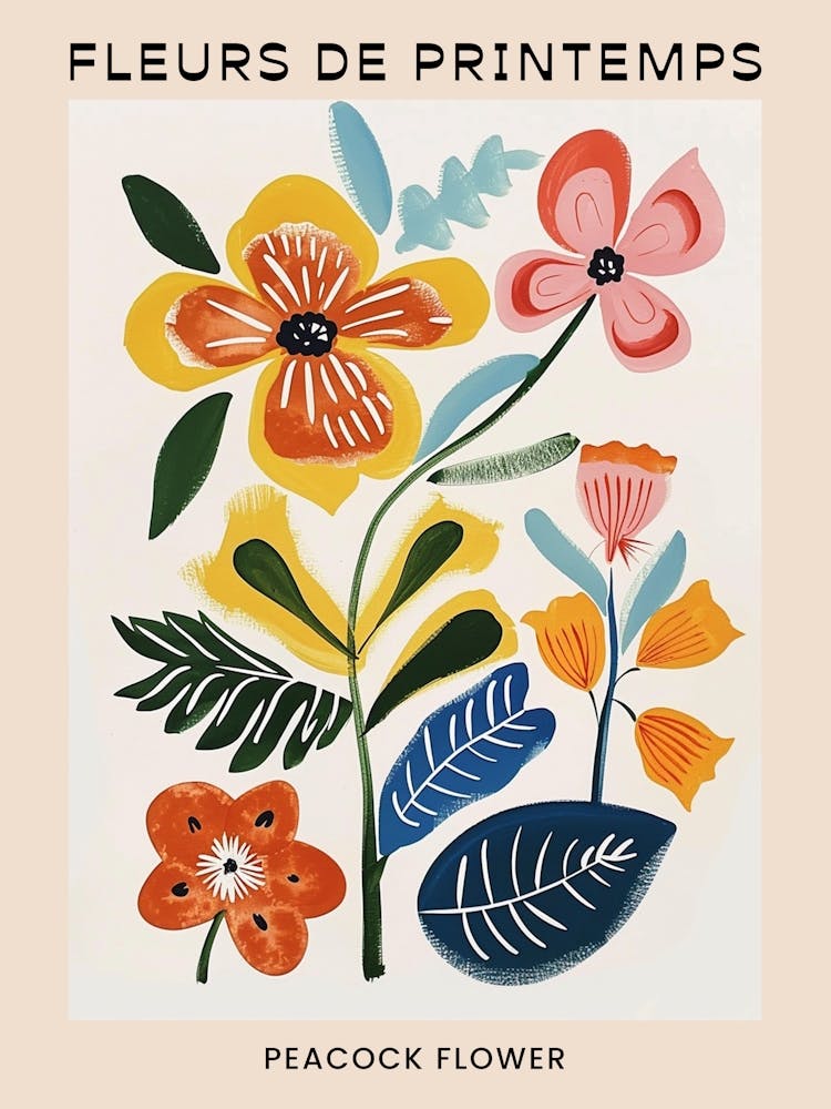Spring Floral French Poster  Peacock Flower 2