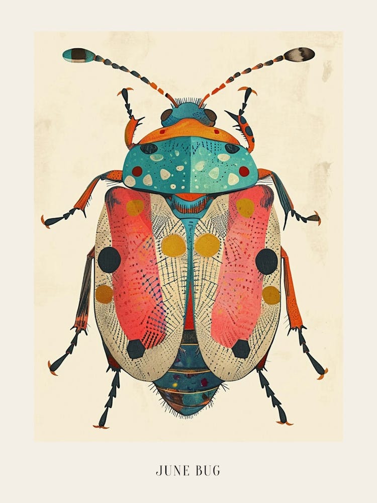 Colourful Insect Illustration June Bug 7 Poster