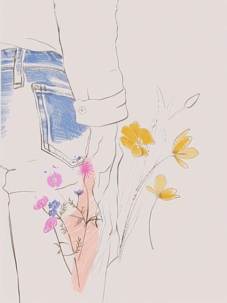 Flowers And Blue Jeans Line Art 3