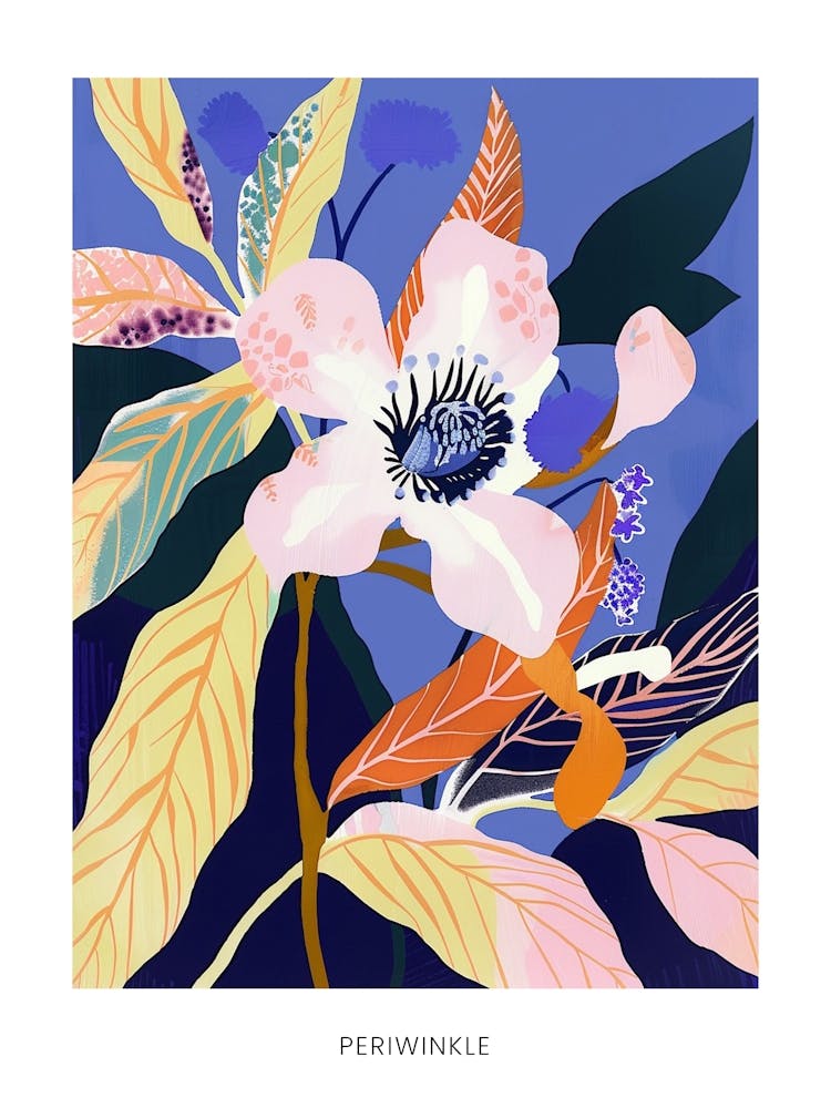 Colourful Flower Illustration Poster Periwinkle 1