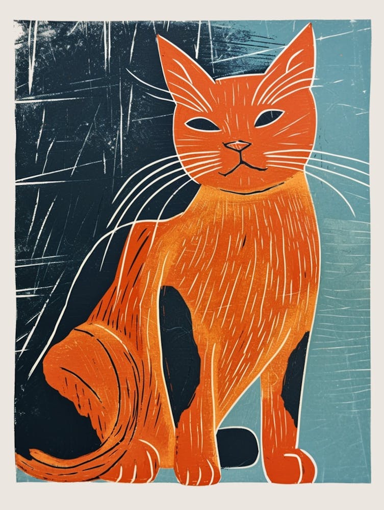 Chartreux Cat Linocut Blockprint 5