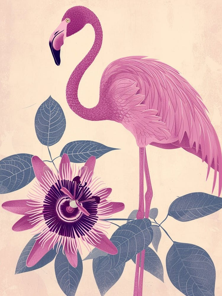 Chilean Flamingo Passionflowers Minimalist Illustration 4