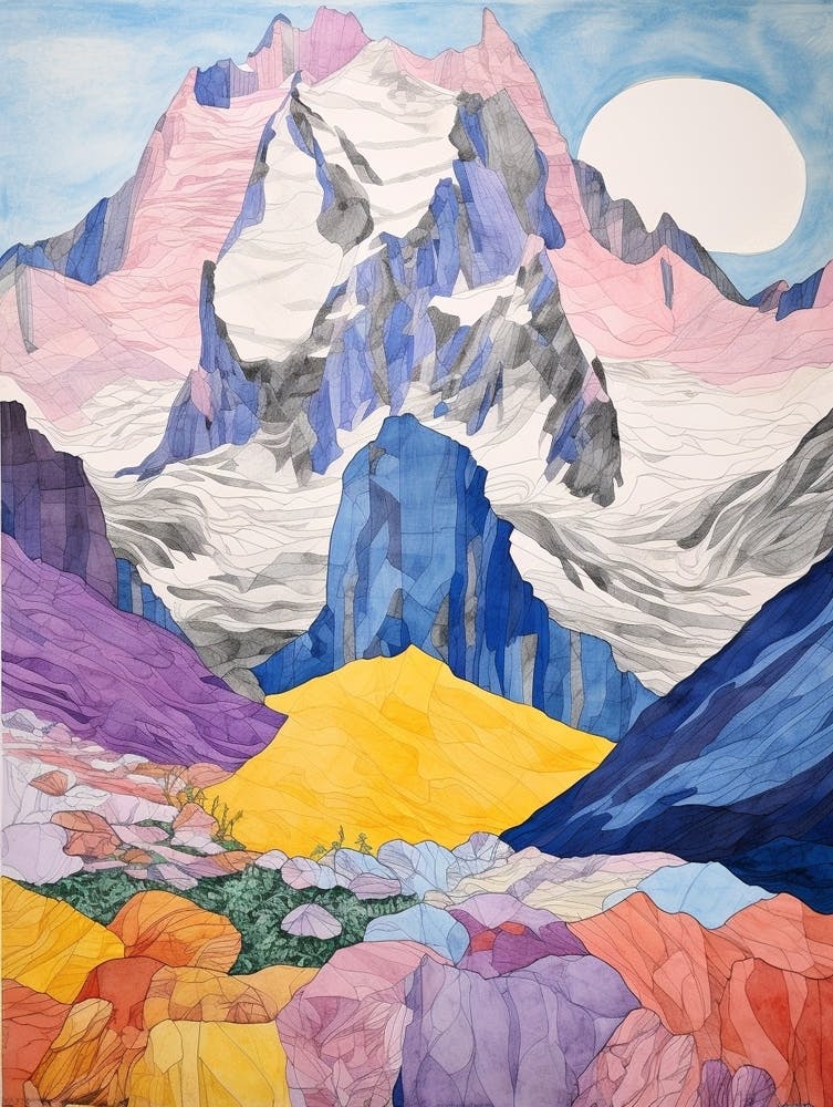 Mont Blanc France 3 Colourful Mountain Illustration