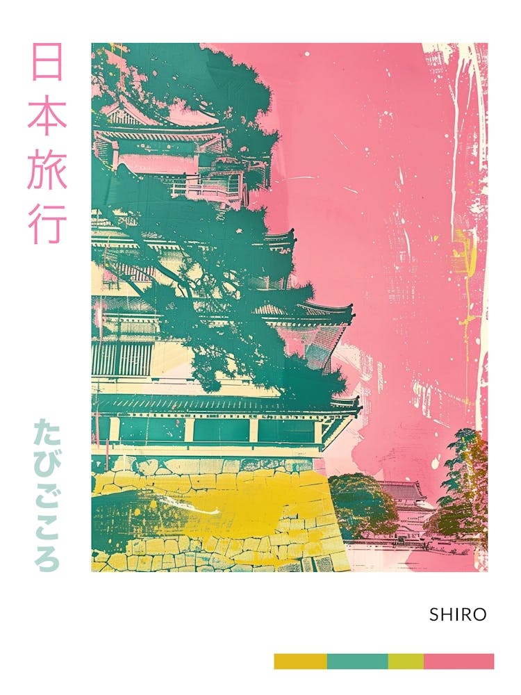 Japanese Traditional Castle Pink Silkscreen Poster 2