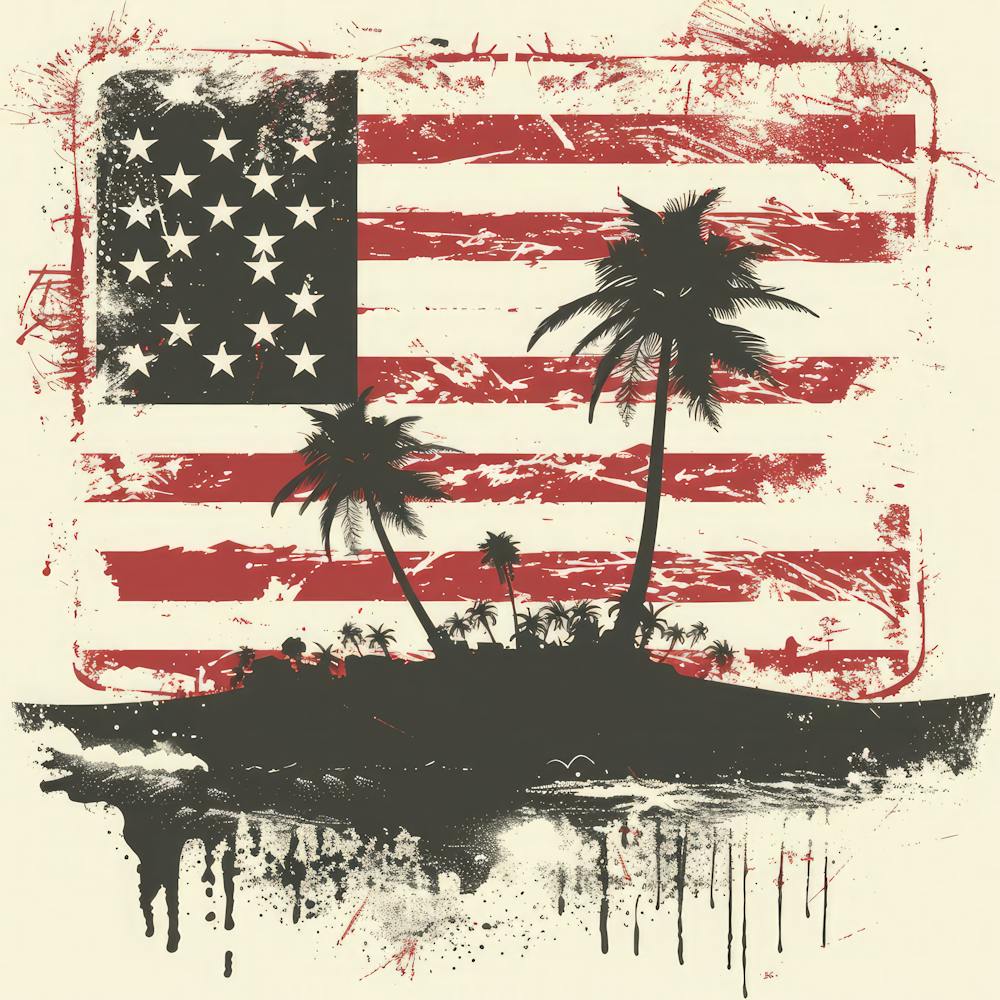 Retro American Flag With Palm Trees 2