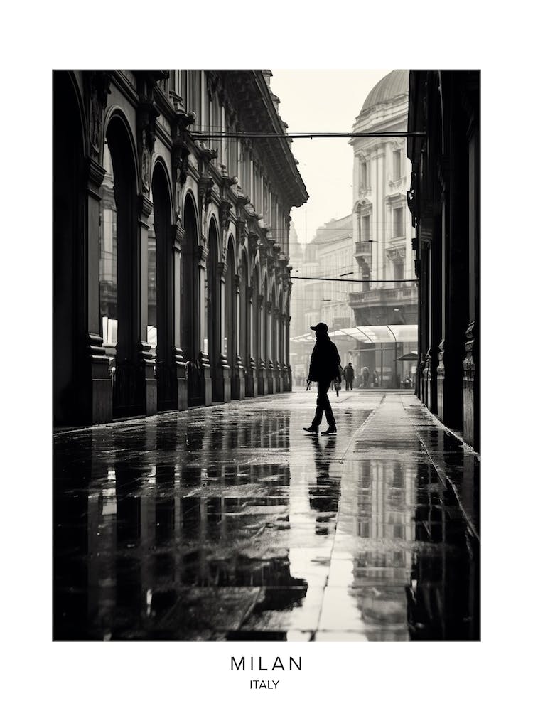 Poster Of Milan, Italy, Black And White Analogue Photography 1