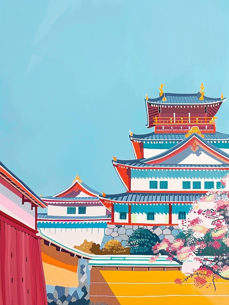 Shurijo Castle Okinawa Colourful Illustration