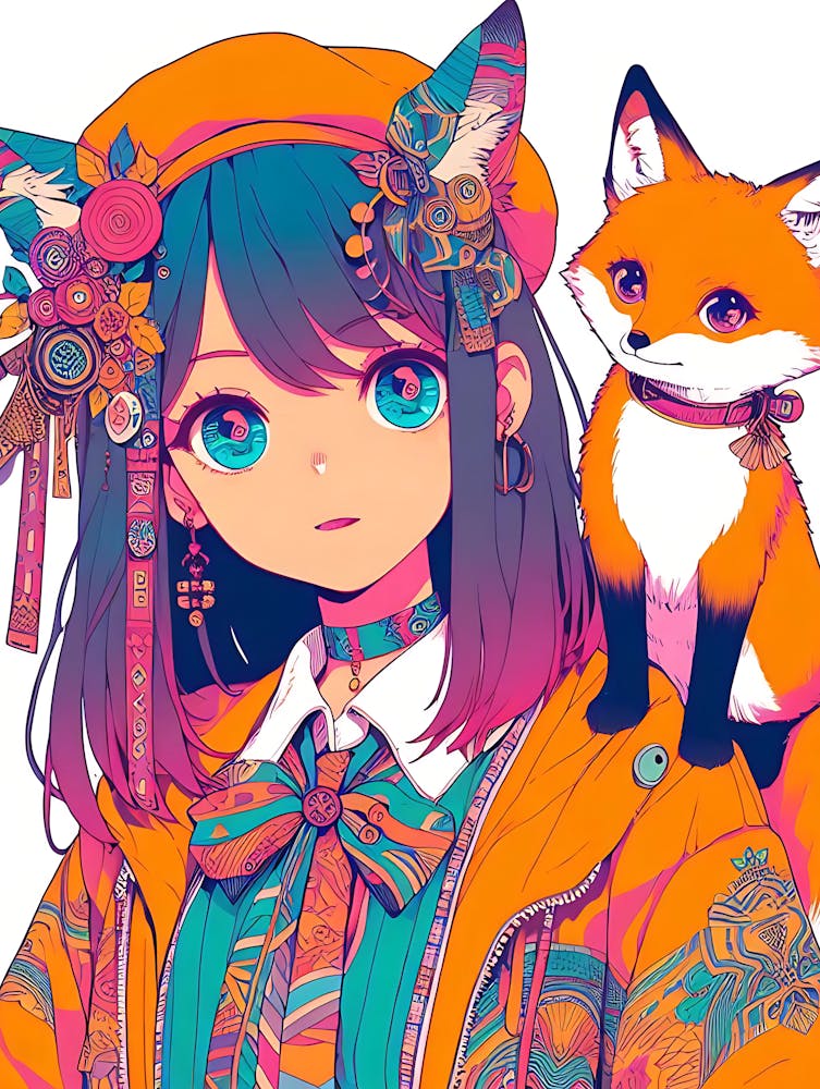 Pretty Anime Girl with Fox 13