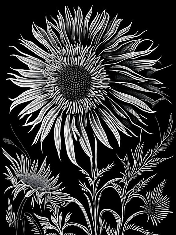 Compass Plant Wildflower Linocut