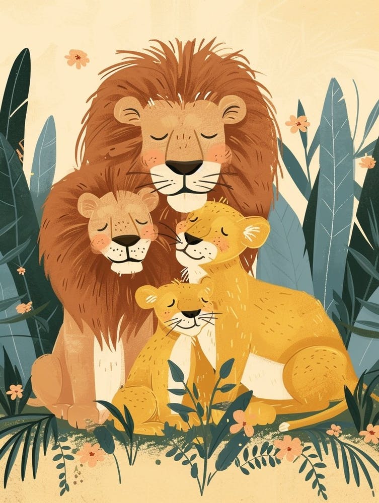 Barbary Lion Family Bonding Illutration 1