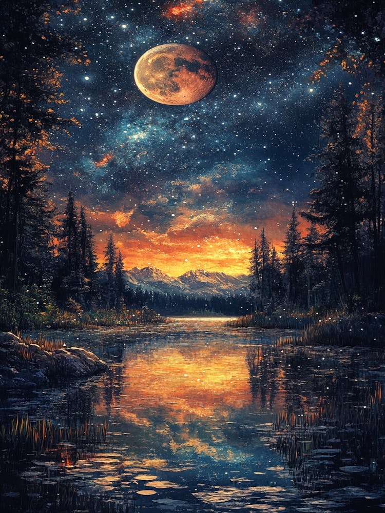 Moonlight Over Lake 1