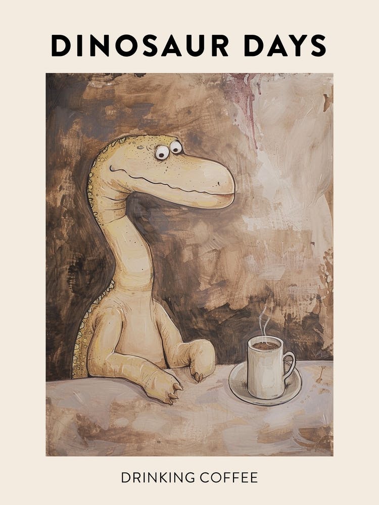 Dinosaur Drinking Coffee Poster 1
