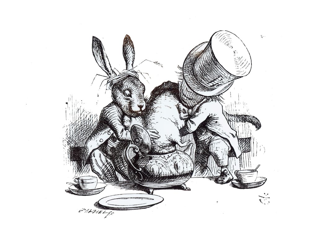 The Mad Hatter And The March Hare Putting The Dormouse In The Teapot