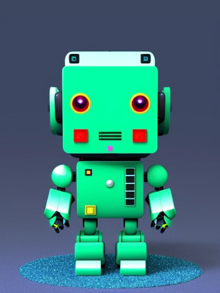 Green Robot On Turquoise Glitter