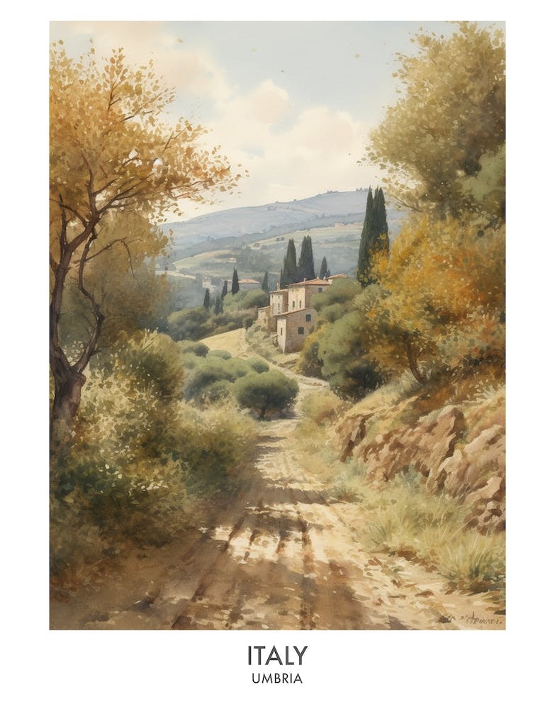 Umbria, Italy 3 Watercolor Travel Poster
